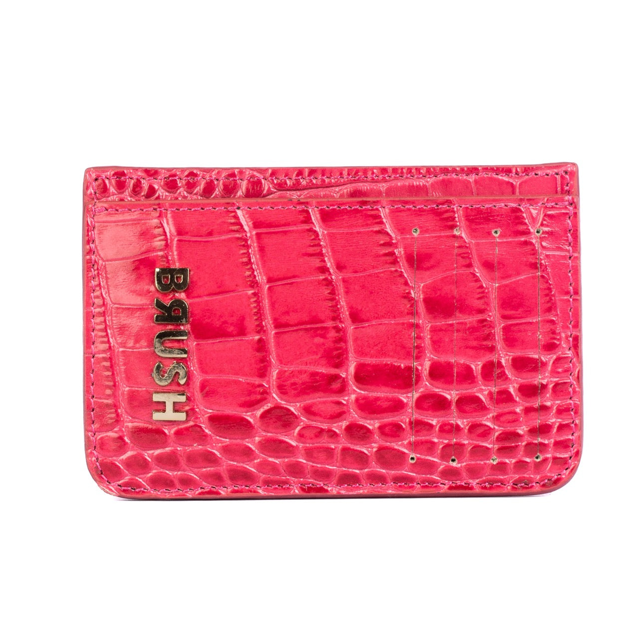 Cardholder 2 Croc Pink In Gold