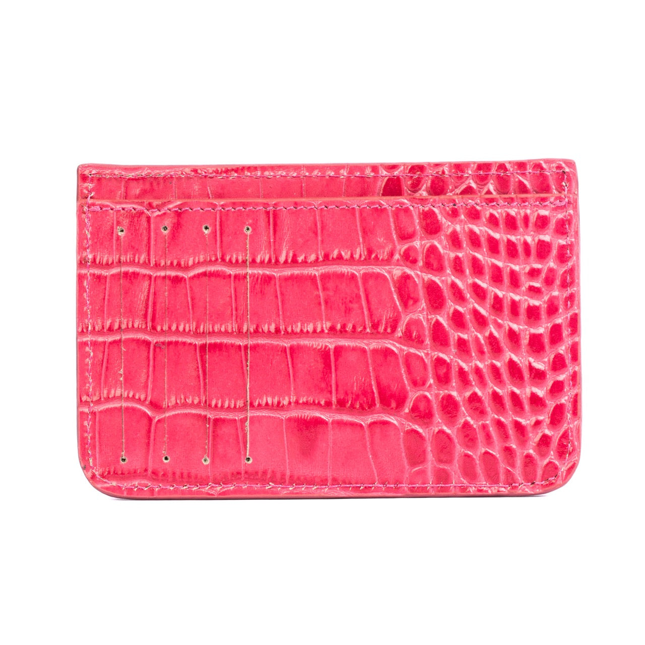 Cardholder 2 Croc Pink In Gold