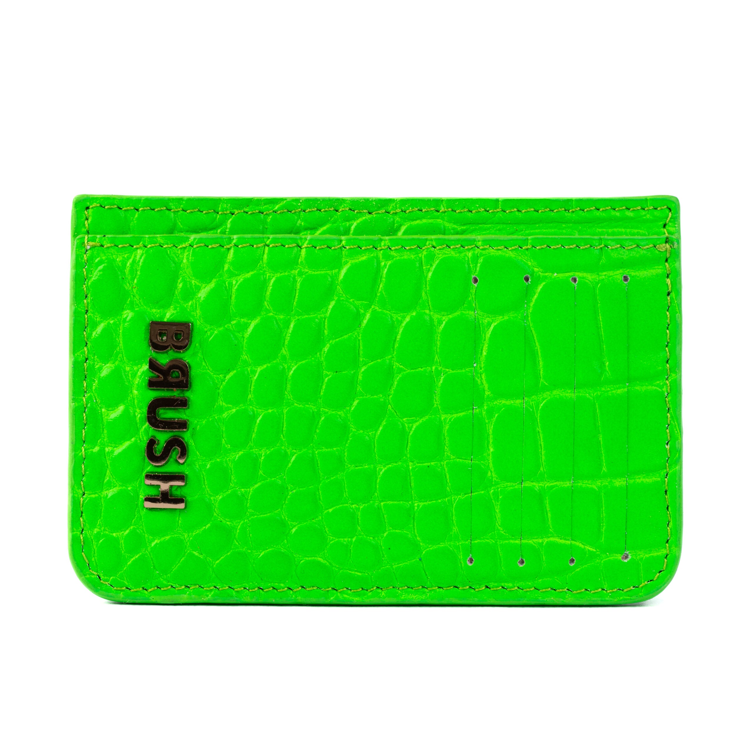 Cardholder 2 Croc Neon Green In Gold