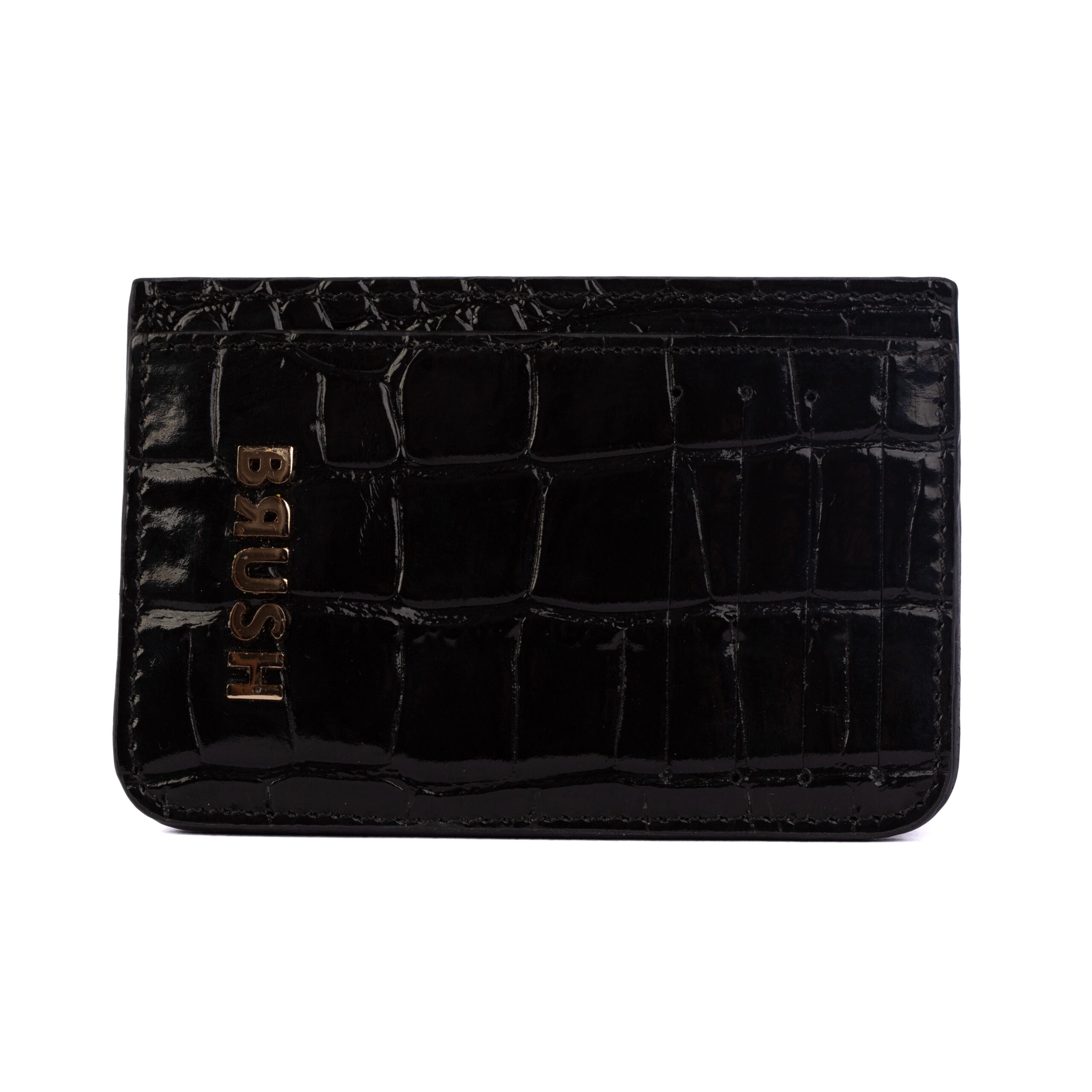 Cardholder 2 Croc Black In Gold