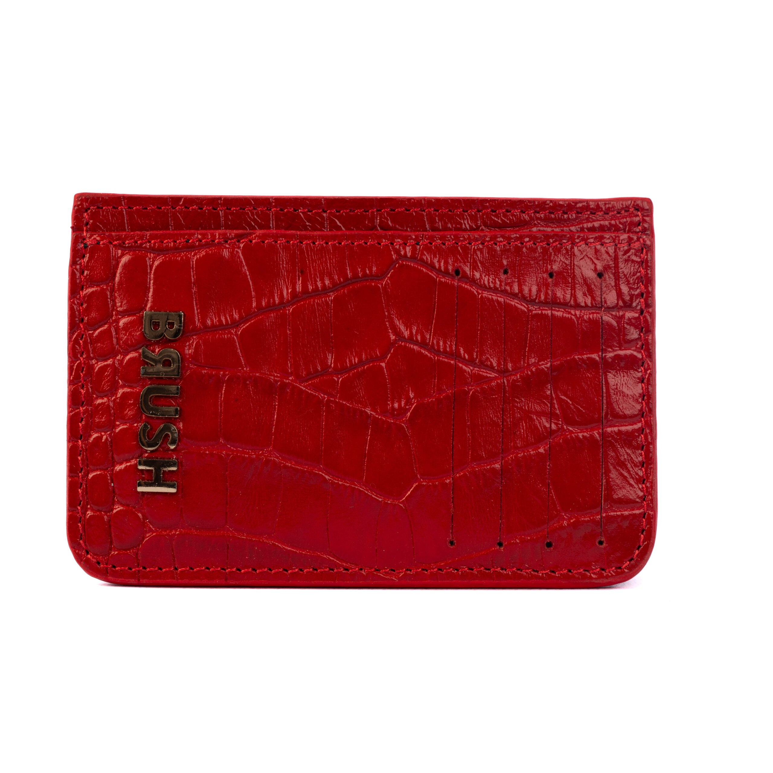 Cardholder 2 Croc Red In Gold
