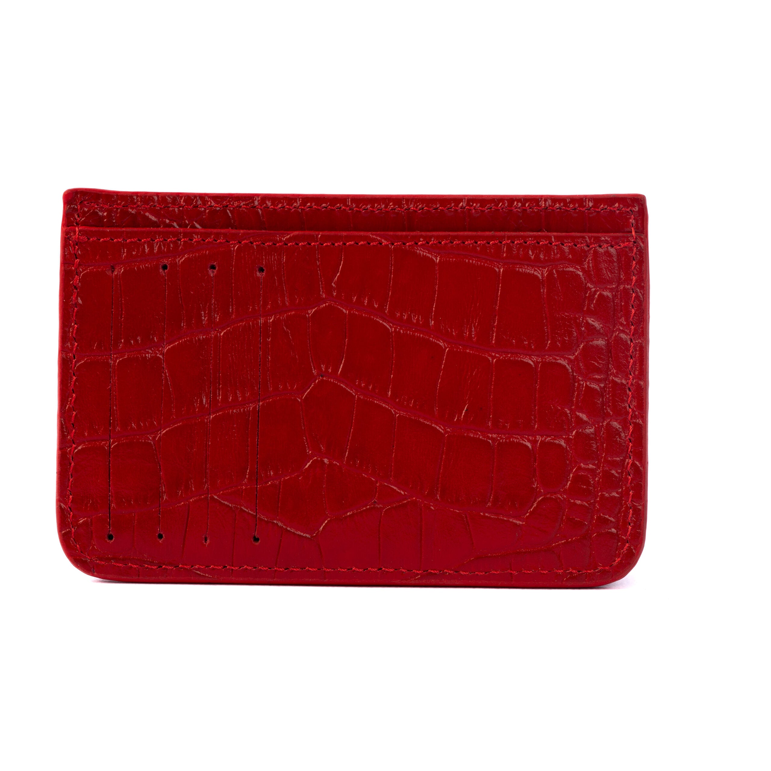 Cardholder 2 Croc Red In Gold